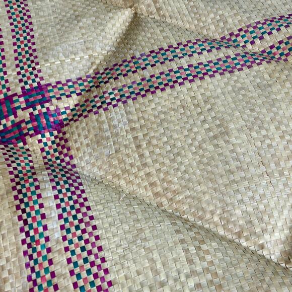 Vintage Banig Woven Mat 47 × 70 in Purple & Blue Plaid Design - Picture 7 of 11